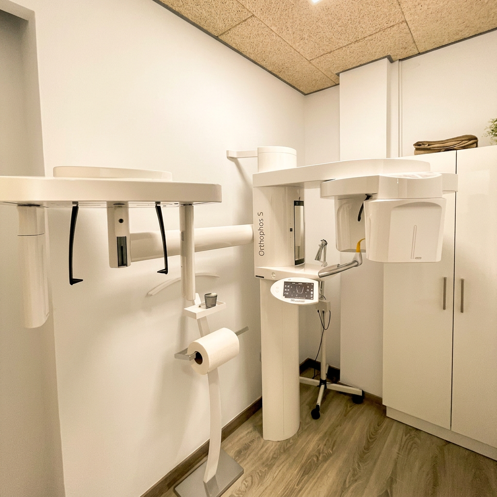 Sala de radiología con radiografía panorámica